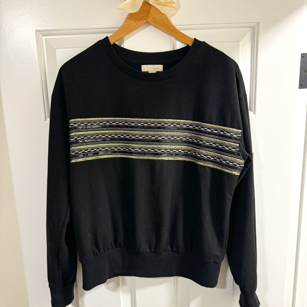 Black Crewneck Sweatshirt with Gold Embroidery M